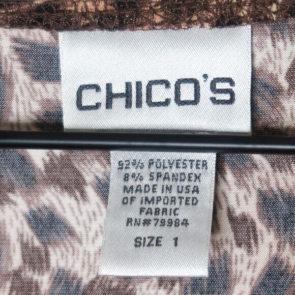 Chico's Womens Top Size 1 Medium Cheetah Print Sparkle V-neck Babydoll Faux Wrap - Picture 2 of 6